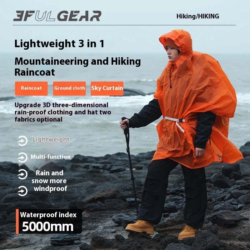 Camping Rain Poncho - 3F UL GEAR Ultralight Hiking Raincoat