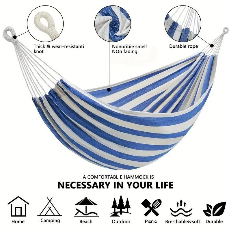 Outdoor Indoor Camping - Canvas No Wooden Stick Hammock Outdoor