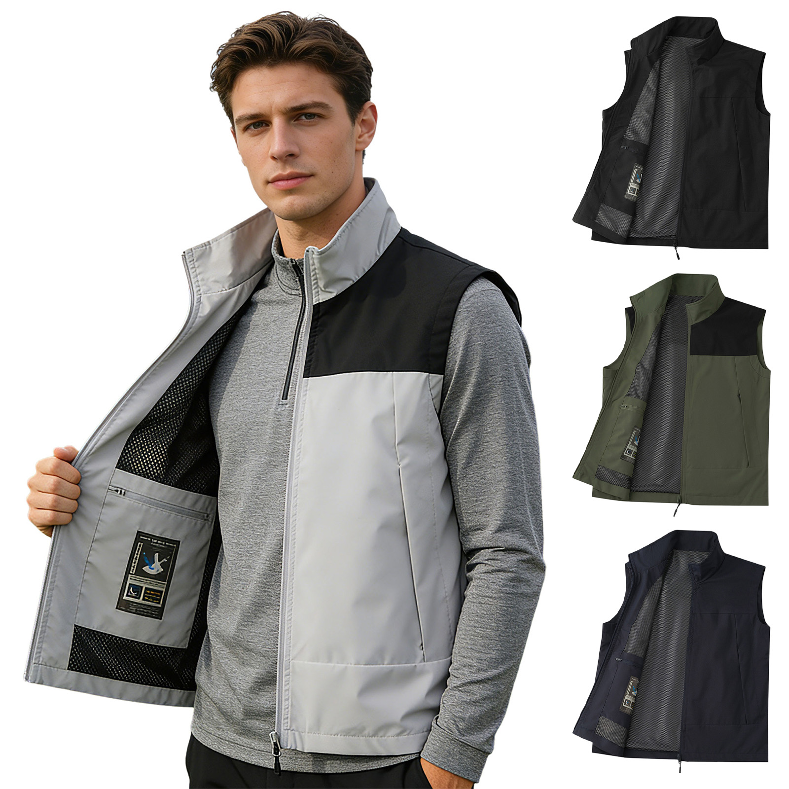 Outdoor Camping In Winter - #M-5XL Men Golf Vest Stand Collar