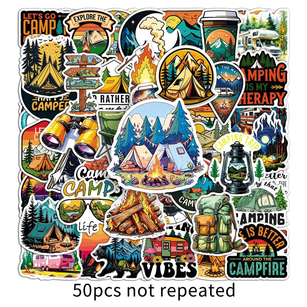 Outdoor Camping World - 50Sheets Trendy Camping Tent Waterproof Sticker