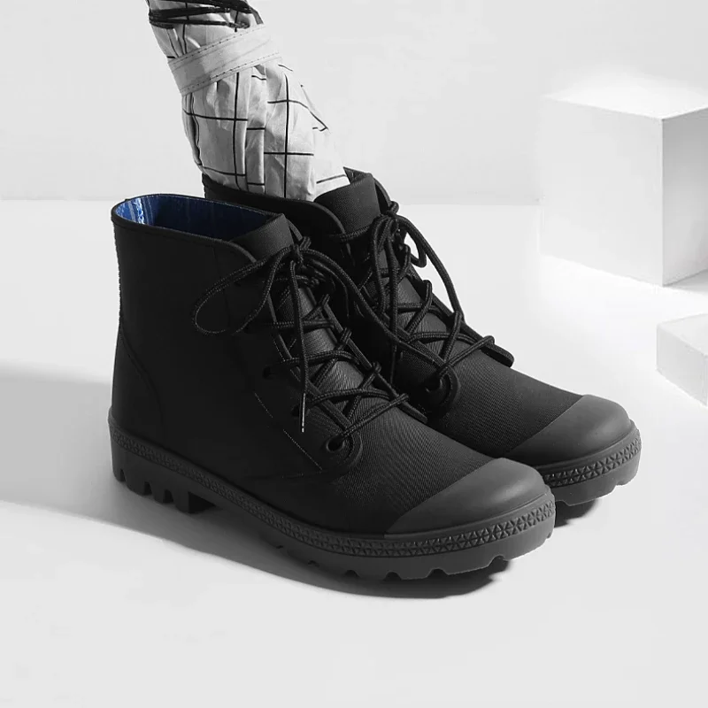 Outdoor Camping In Winter - Winter Men Rain Boots Lace-up Ankle